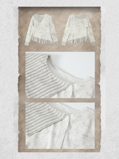 Asymmetric Tie-Dye Long Sleeve Striped Patchwork Waist Top【s0000018403】