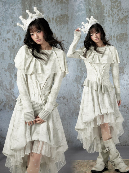 Asymmetric Tie-Dye Long Sleeve Striped Patchwork Waist Top【s0000018403】