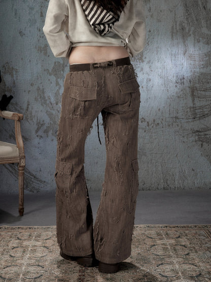 Ripped Straight-Leg Casual Drawstring Elastic Waist Long Pants【s0000018404】