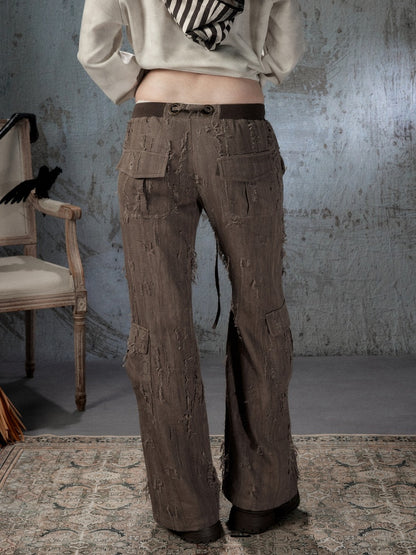 Ripped Straight-Leg Casual Drawstring Elastic Waist Long Pants【s0000018404】