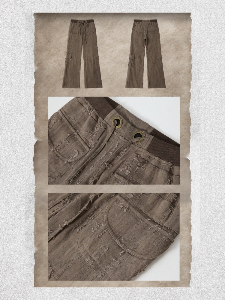 Ripped Straight-Leg Casual Drawstring Elastic Waist Long Pants【s0000018404】