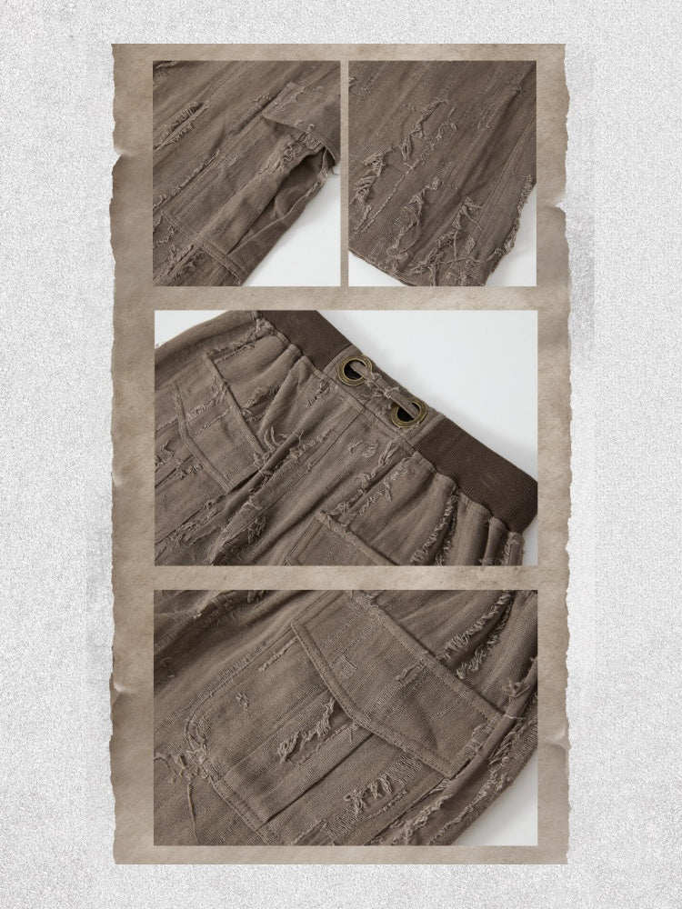 Ripped Straight-Leg Casual Drawstring Elastic Waist Long Pants【s0000018404】