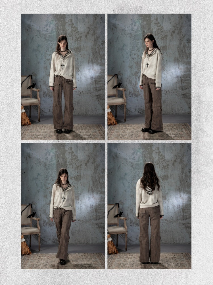 Ripped Straight-Leg Casual Drawstring Elastic Waist Long Pants【s0000018404】
