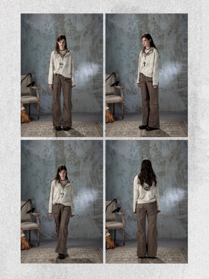 Ripped Straight-Leg Casual Drawstring Elastic Waist Long Pants【s0000018404】