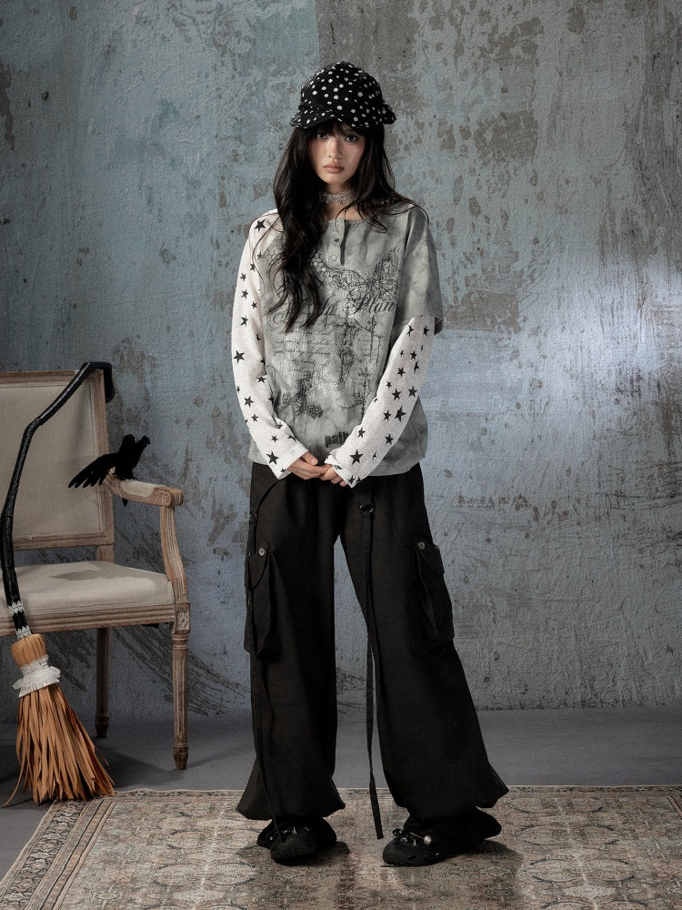 Fake Two-Piece Tie-Dye Raglan Long-Sleeve T-Shirt【s0000018405】