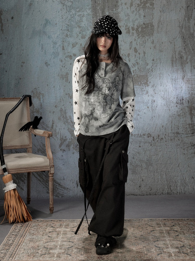 Fake Two-Piece Tie-Dye Raglan Long-Sleeve T-Shirt【s0000018405】