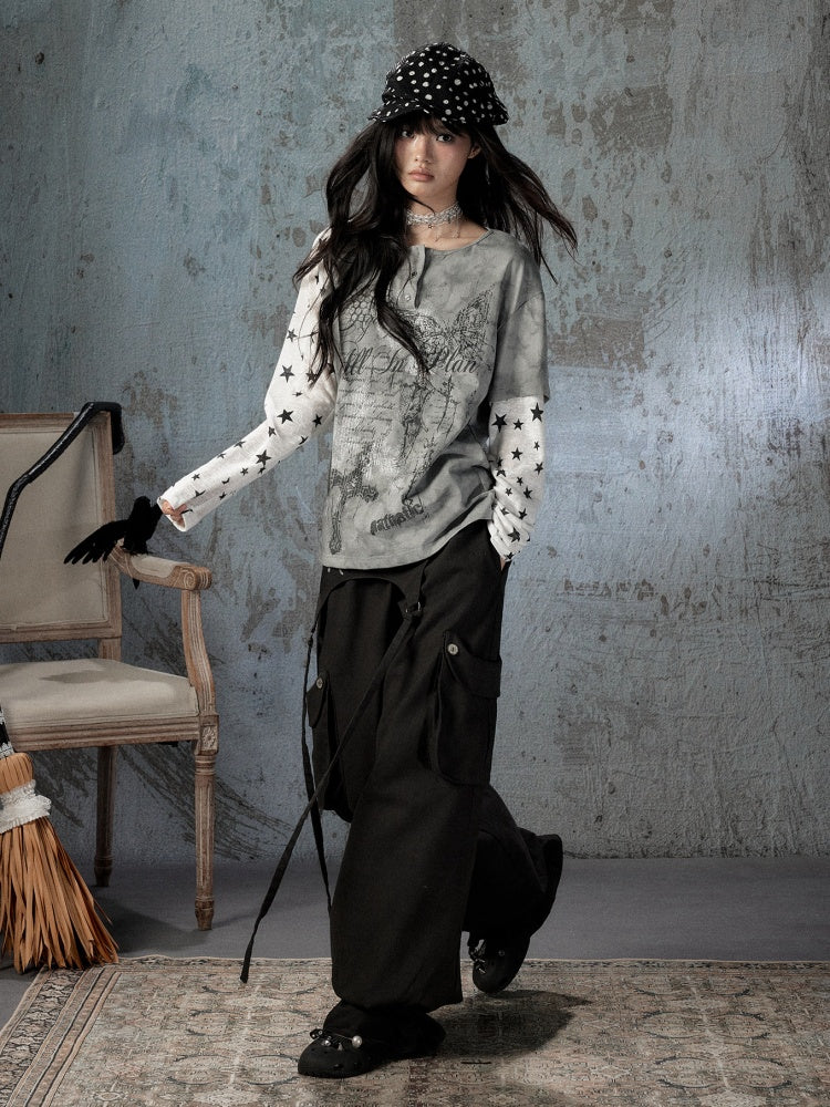 Fake Two-Piece Tie-Dye Raglan Long-Sleeve T-Shirt【s0000018405】