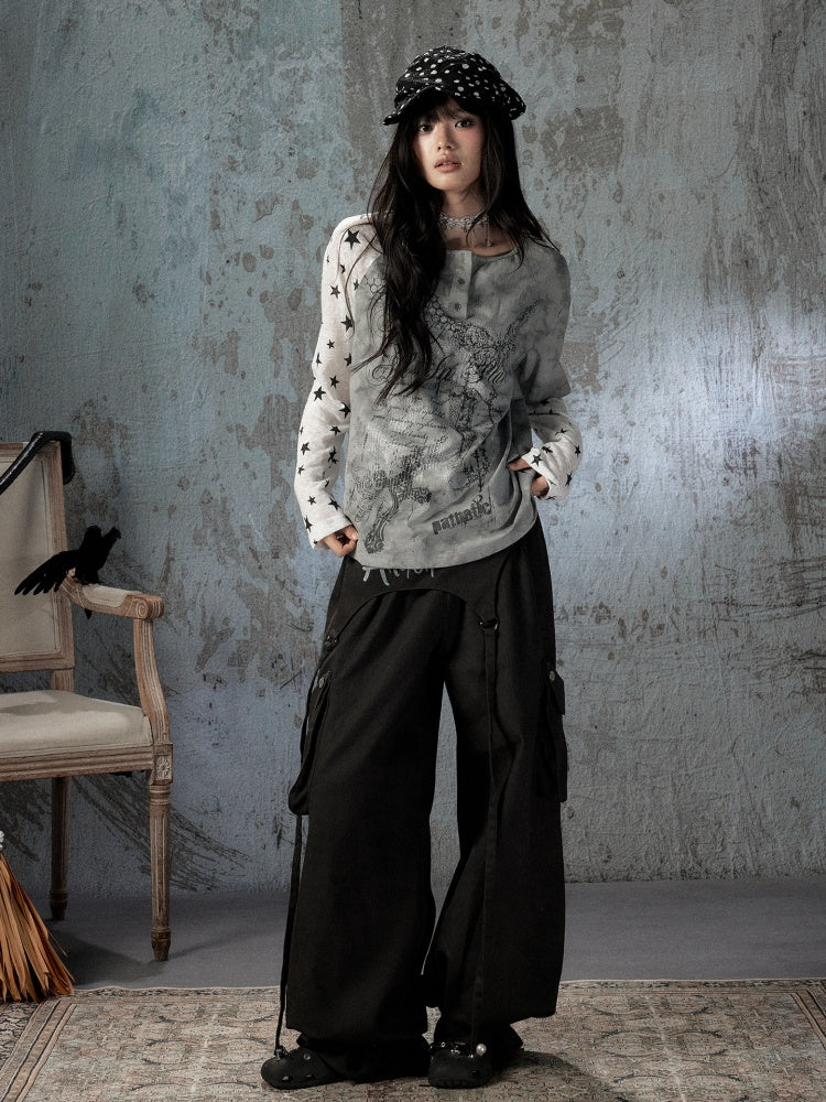 Fake Two-Piece Tie-Dye Raglan Long-Sleeve T-Shirt【s0000018405】