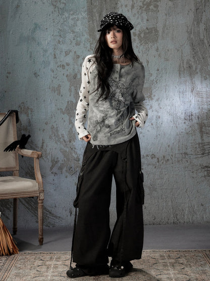 Fake Two-Piece Tie-Dye Raglan Long-Sleeve T-Shirt【s0000018405】