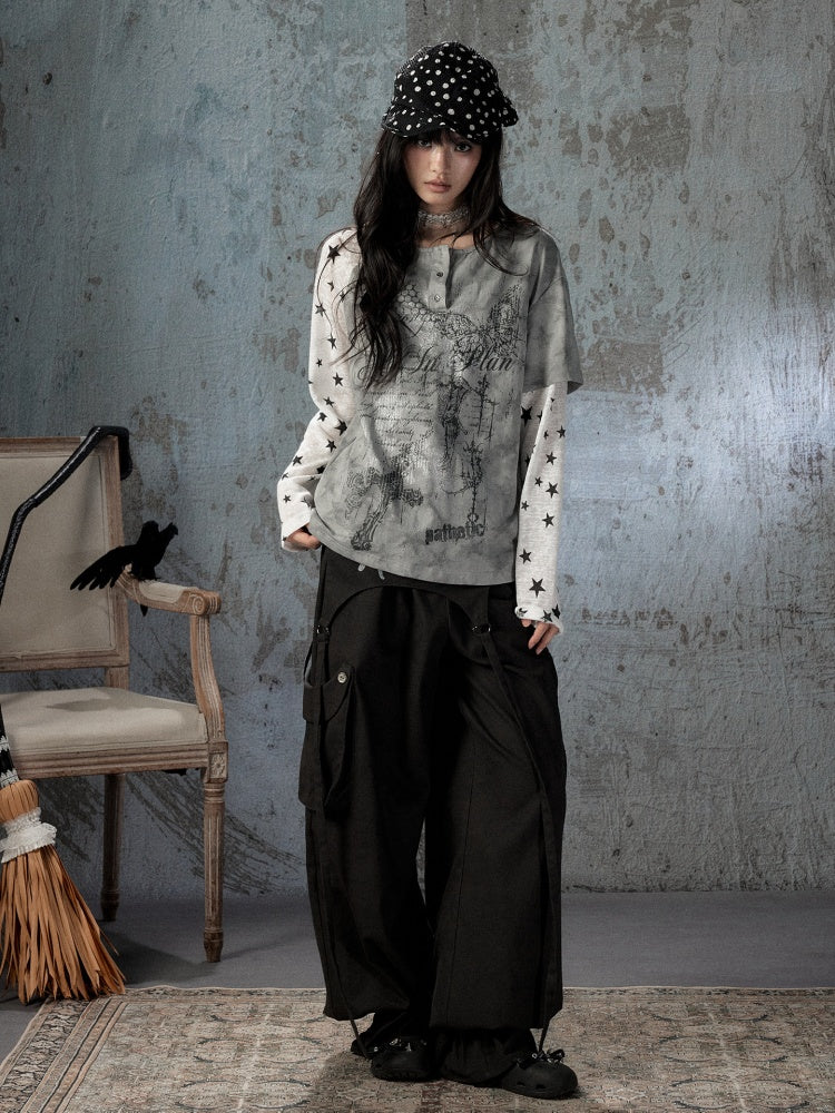 Fake Two-Piece Tie-Dye Raglan Long-Sleeve T-Shirt【s0000018405】