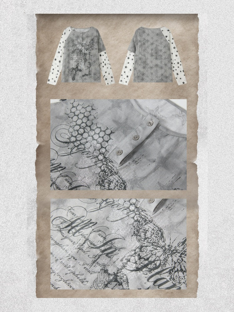 Fake Two-Piece Tie-Dye Raglan Long-Sleeve T-Shirt【s0000018405】