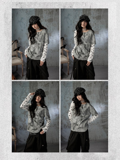Fake Two-Piece Tie-Dye Raglan Long-Sleeve T-Shirt【s0000018405】
