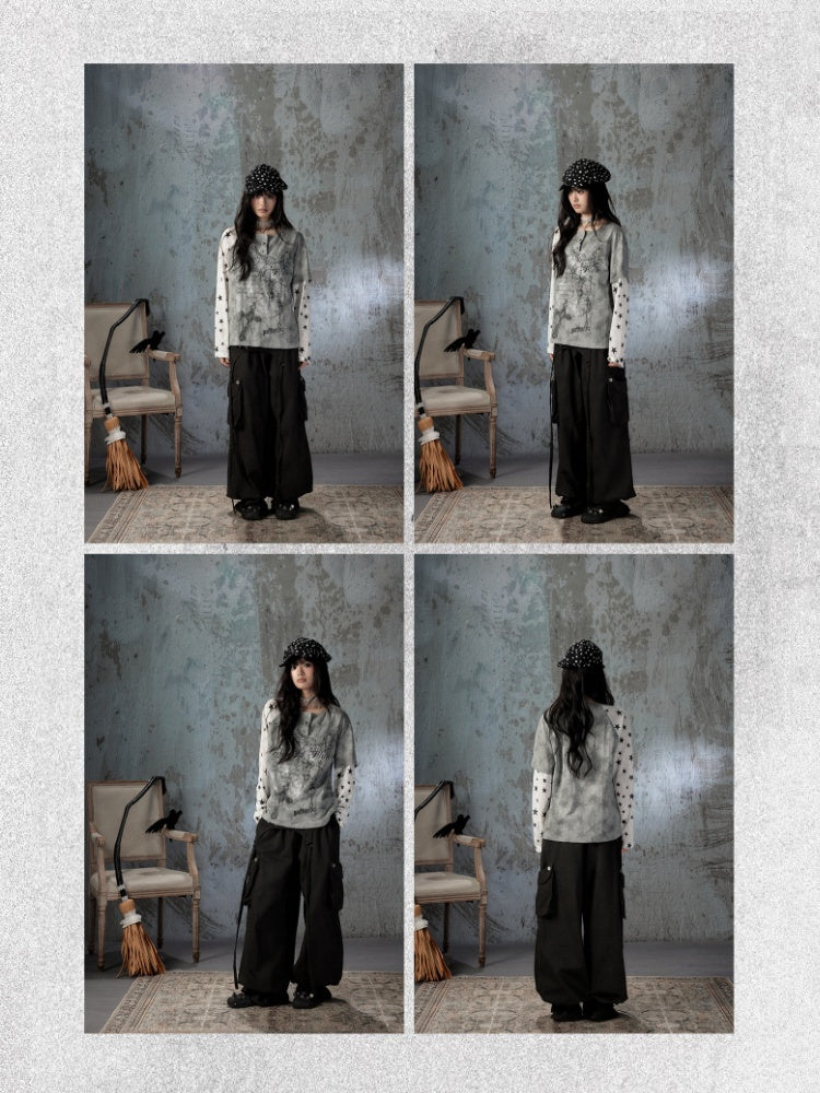 Fake Two-Piece Tie-Dye Raglan Long-Sleeve T-Shirt【s0000018405】