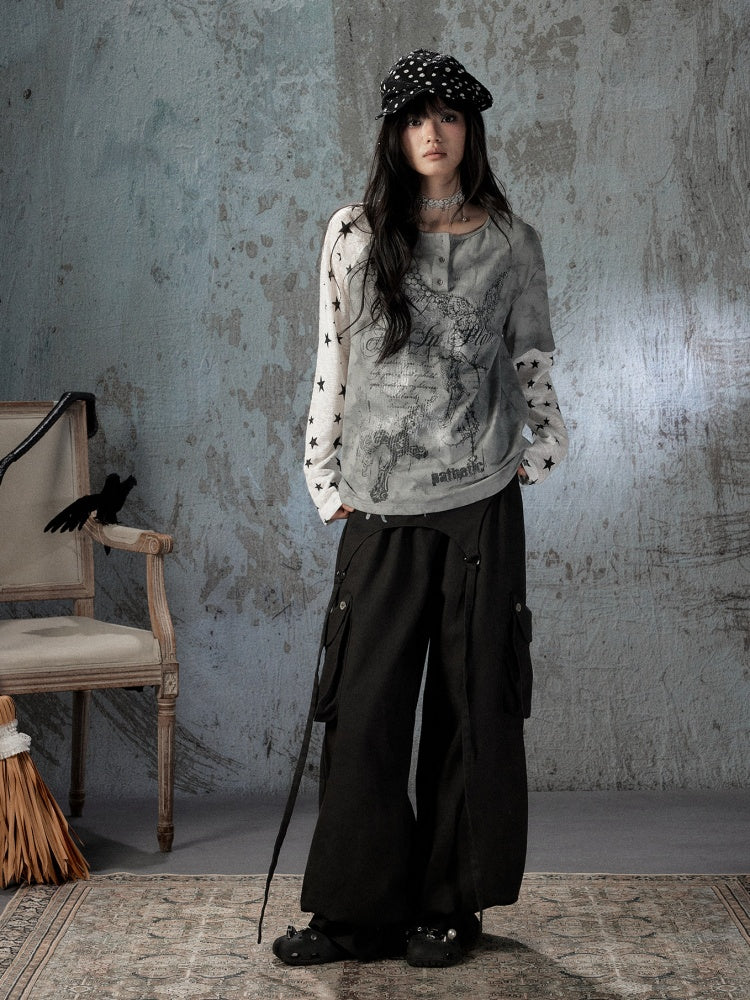 Fake Two-Piece Tie-Dye Raglan Long-Sleeve T-Shirt【s0000018405】
