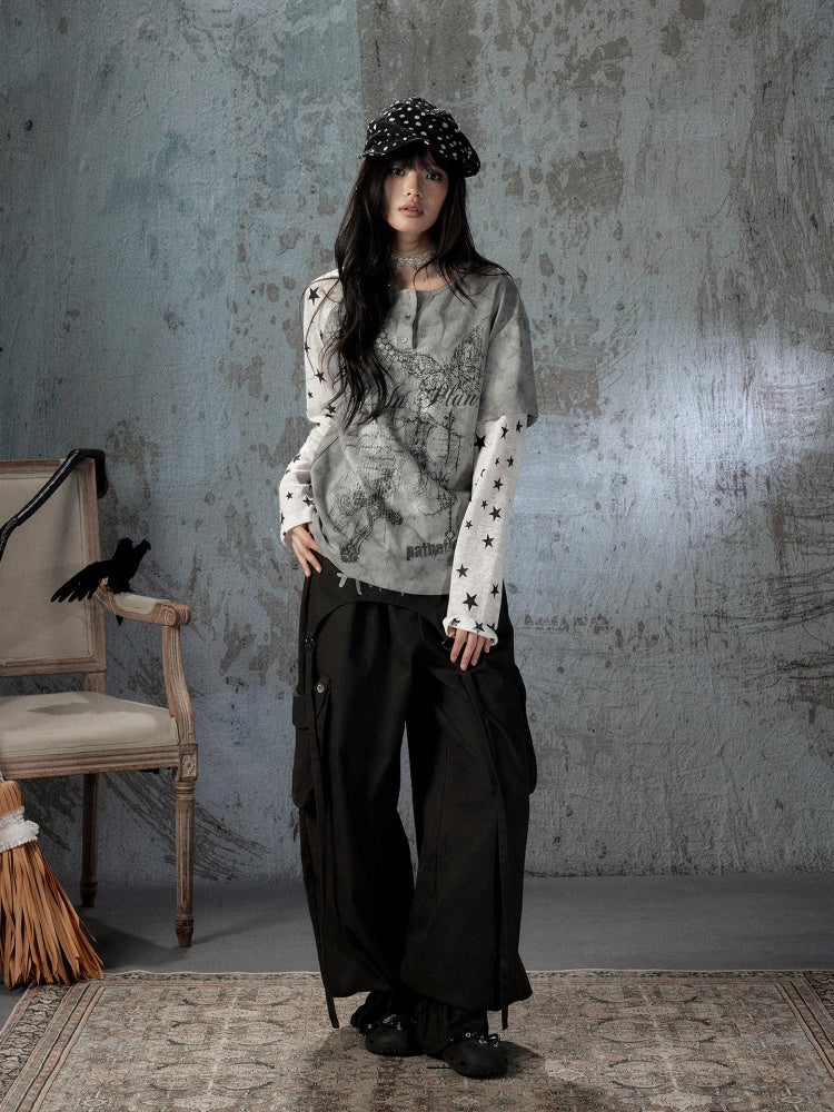 Fake Two-Piece Tie-Dye Raglan Long-Sleeve T-Shirt【s0000018405】