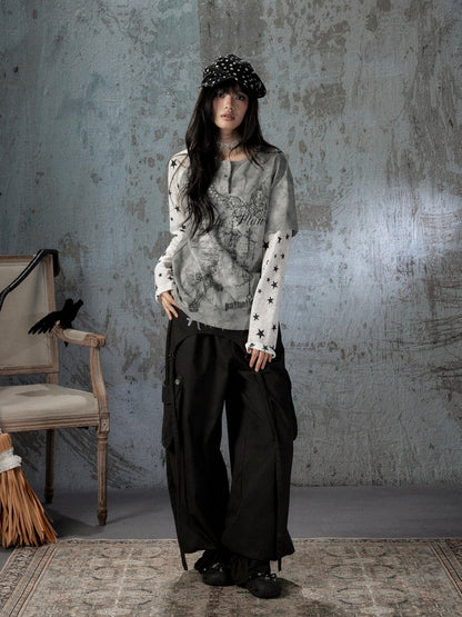 Fake Two-Piece Tie-Dye Raglan Long-Sleeve T-Shirt【s0000018405】