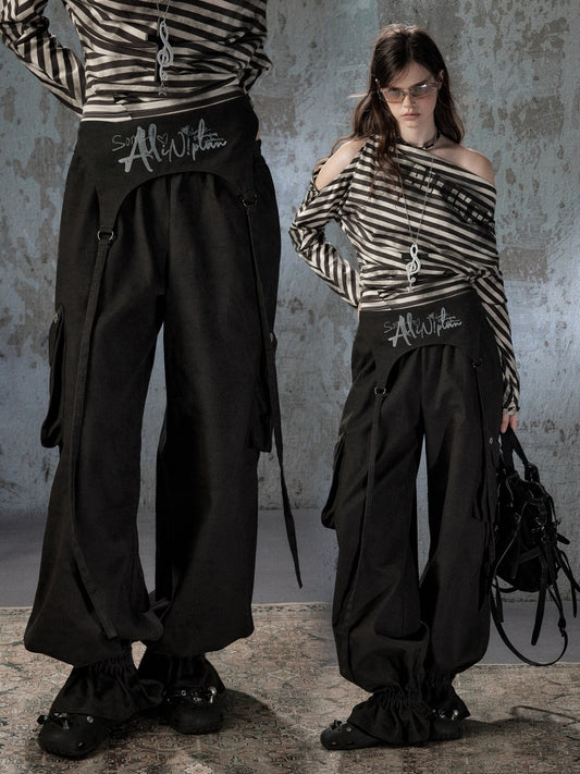Double-Waisted Ribbon Multi-Pocket Two-Piece Loose Work Pants【s0000018407】
