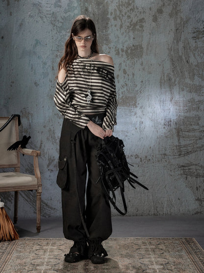 Double-Waisted Ribbon Multi-Pocket Two-Piece Loose Work Pants【s0000018407】