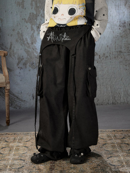 Double-Waisted Ribbon Multi-Pocket Two-Piece Loose Work Pants【s0000018407】
