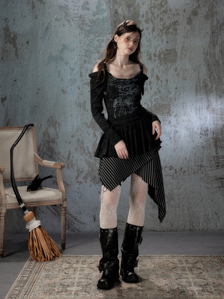 Adjustable Vintage Off-Shoulder Strap Dress【s0000018408】