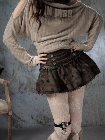 Distressed Ripped High-Waisted Short Skirt【s0000018409】