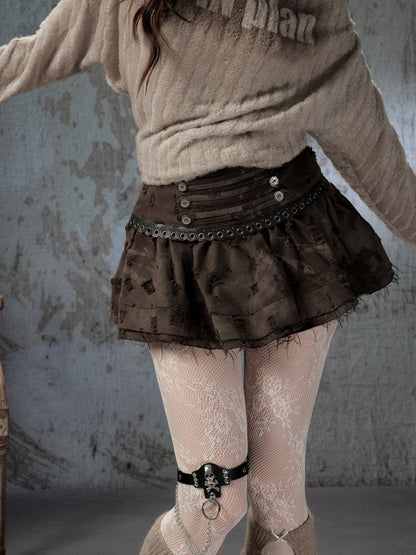 Distressed Ripped High-Waisted Short Skirt【s0000018409】