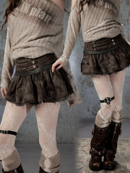 Distressed Ripped High-Waisted Short Skirt【s0000018409】