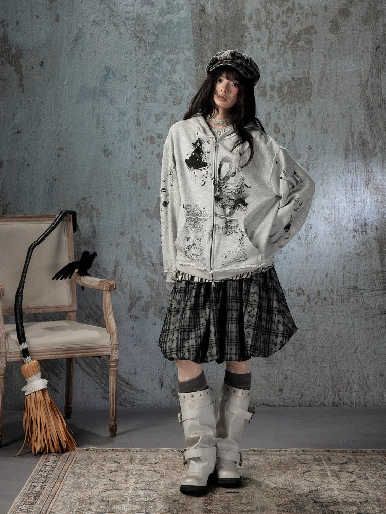 Loose Detachable Hooded Zip-Up Gray Sweatshirt Jacket【s0000018410】