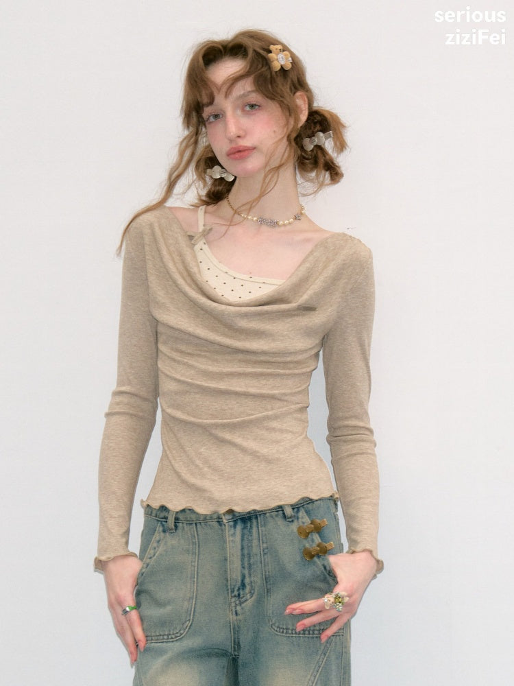 Mist Soft Khaki Two-Piece Long-Sleeve Knit T-Shirt【s0000018414】