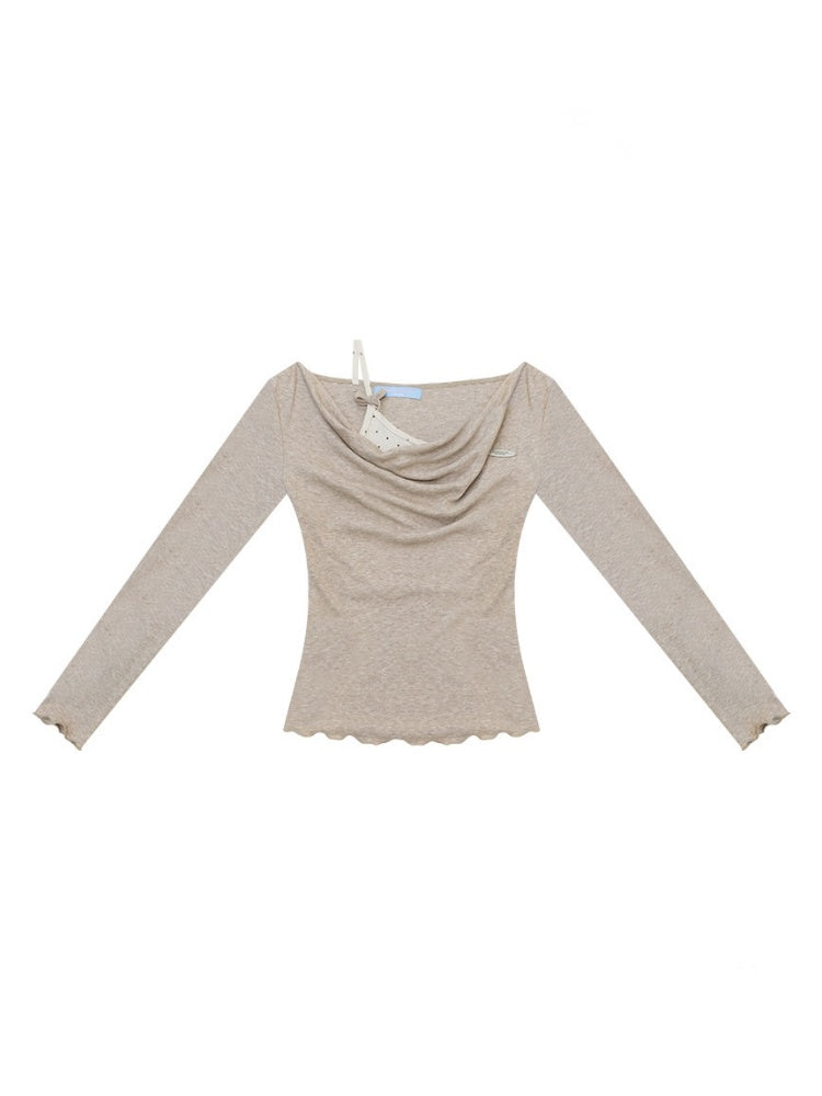 Mist Soft Khaki Two-Piece Long-Sleeve Knit T-Shirt【s0000018414】