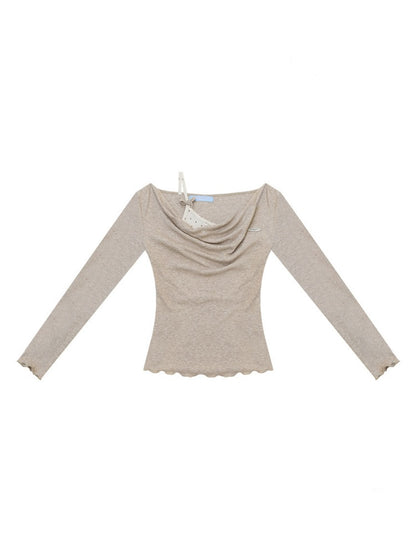 Mist Soft Khaki Two-Piece Long-Sleeve Knit T-Shirt【s0000018414】