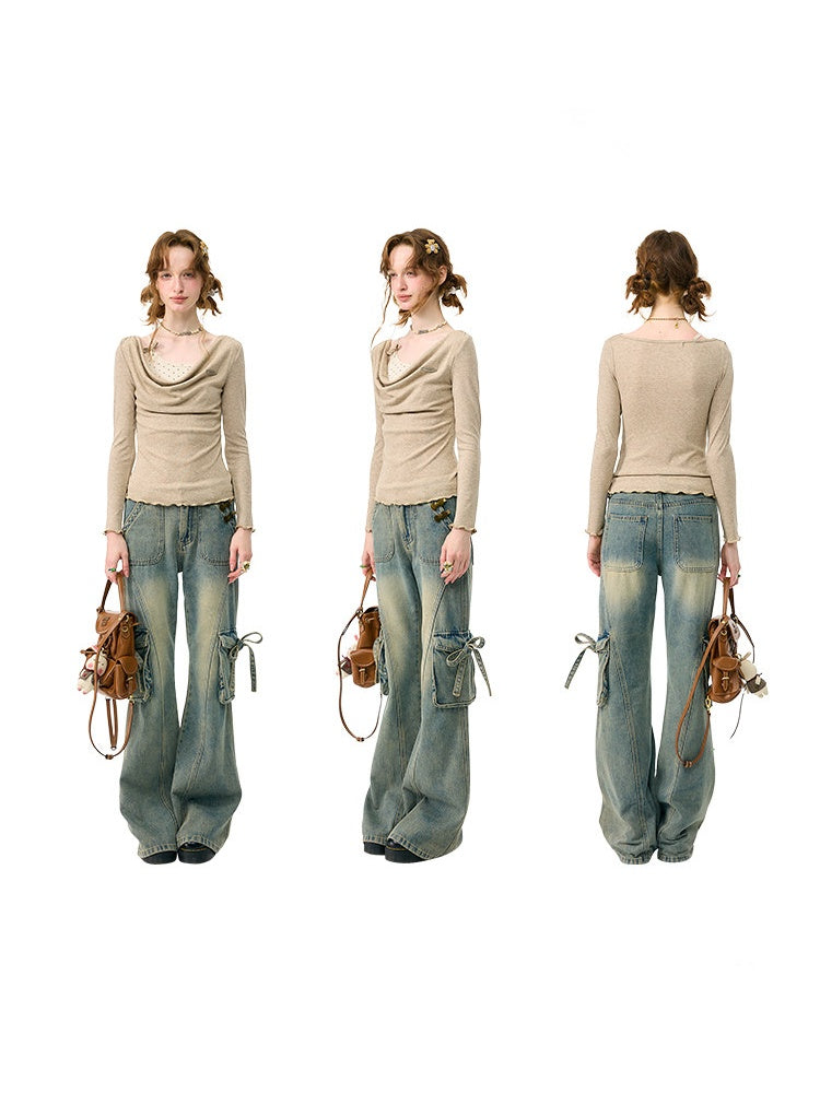 Mist Soft Khaki Two-Piece Long-Sleeve Knit T-Shirt【s0000018414】