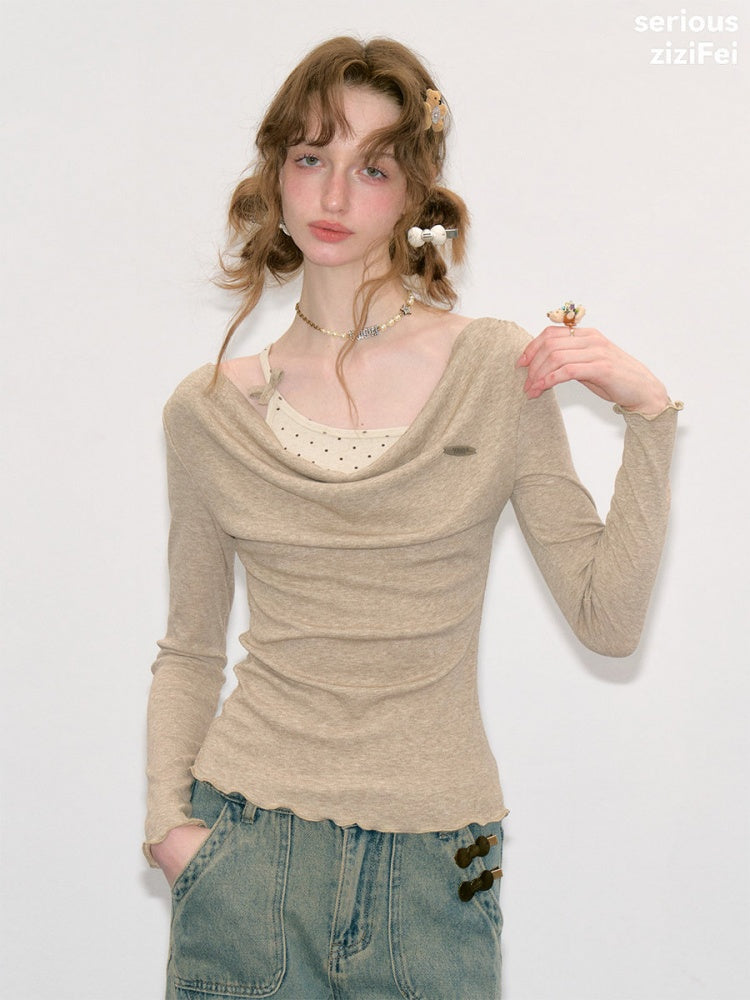 Mist Soft Khaki Two-Piece Long-Sleeve Knit T-Shirt【s0000018414】