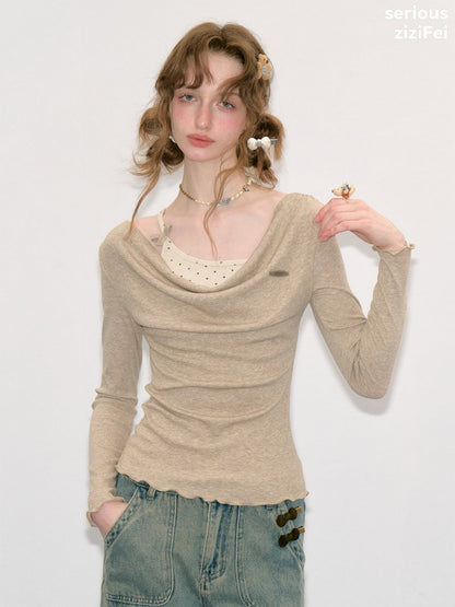Mist Soft Khaki Two-Piece Long-Sleeve Knit T-Shirt【s0000018414】