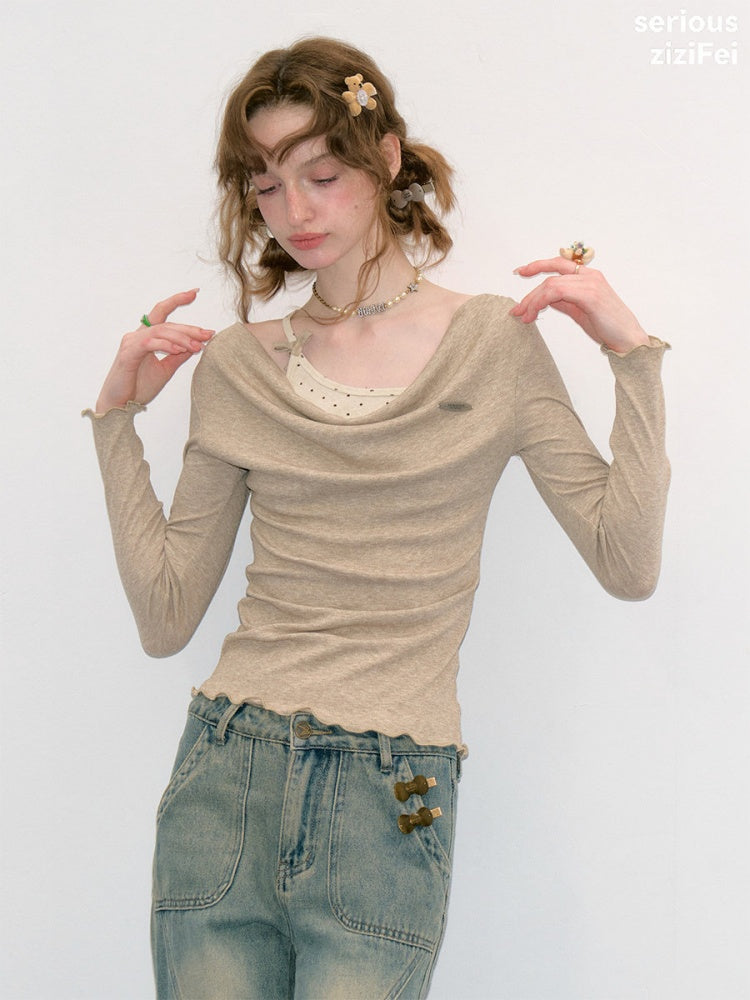 Mist Soft Khaki Two-Piece Long-Sleeve Knit T-Shirt【s0000018414】