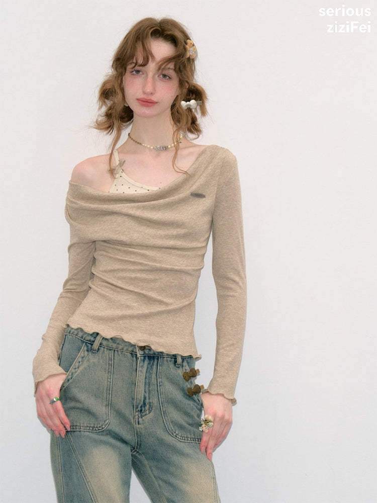 Mist Soft Khaki Two-Piece Long-Sleeve Knit T-Shirt【s0000018414】