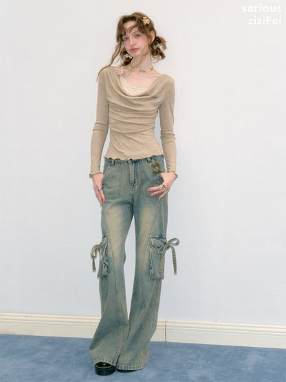Mist Soft Khaki Two-Piece Long-Sleeve Knit T-Shirt【s0000018414】