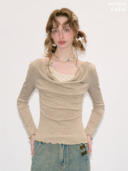 Mist Soft Khaki Two-Piece Long-Sleeve Knit T-Shirt【s0000018414】