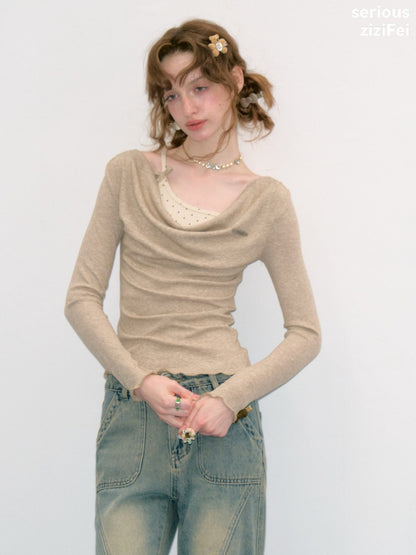 Mist Soft Khaki Two-Piece Long-Sleeve Knit T-Shirt【s0000018414】