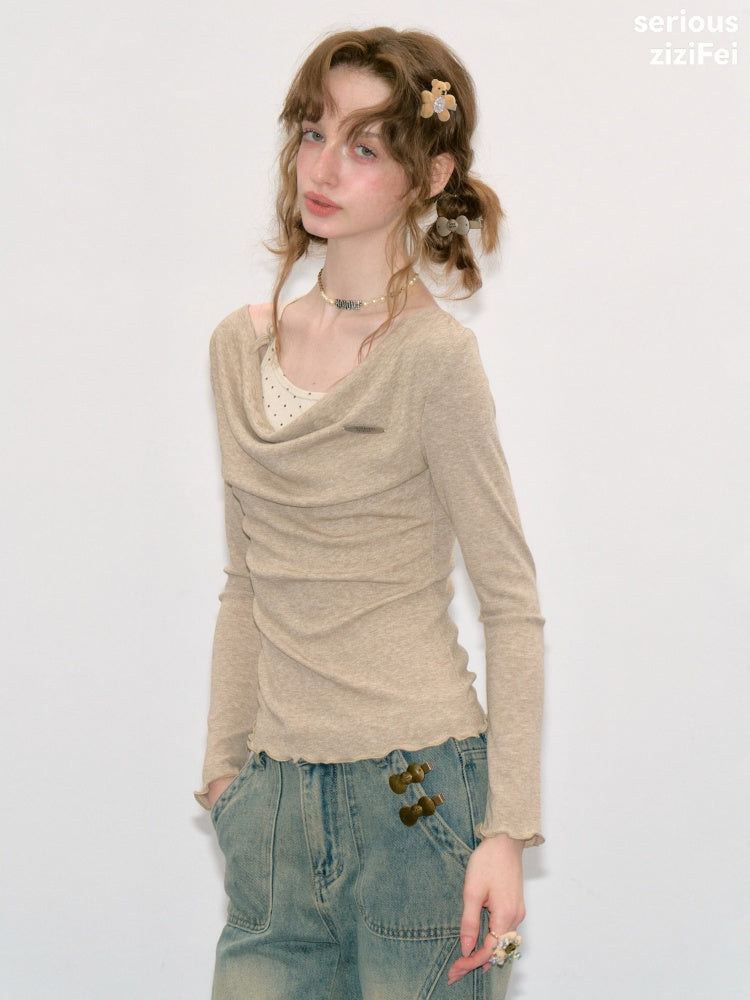 Mist Soft Khaki Two-Piece Long-Sleeve Knit T-Shirt【s0000018414】