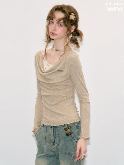 Mist Soft Khaki Two-Piece Long-Sleeve Knit T-Shirt【s0000018414】