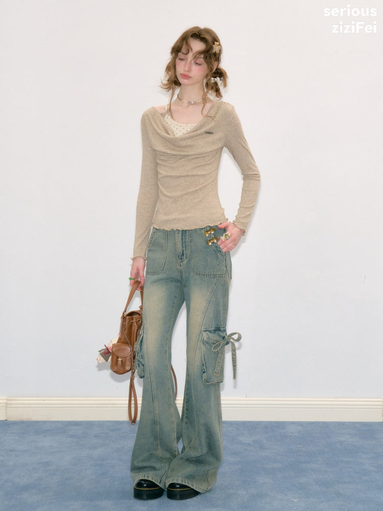 Mist Soft Khaki Two-Piece Long-Sleeve Knit T-Shirt【s0000018414】