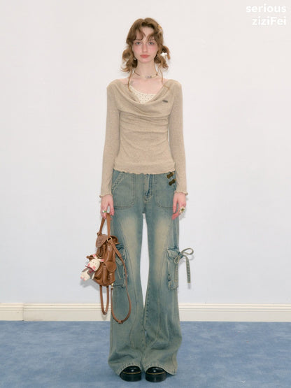 Mist Soft Khaki Two-Piece Long-Sleeve Knit T-Shirt【s0000018414】
