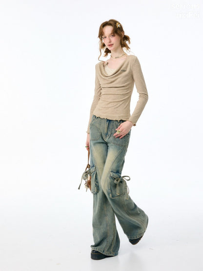 Mist Soft Khaki Two-Piece Long-Sleeve Knit T-Shirt【s0000018414】