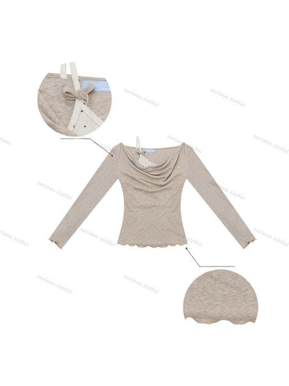 Mist Soft Khaki Two-Piece Long-Sleeve Knit T-Shirt【s0000018414】