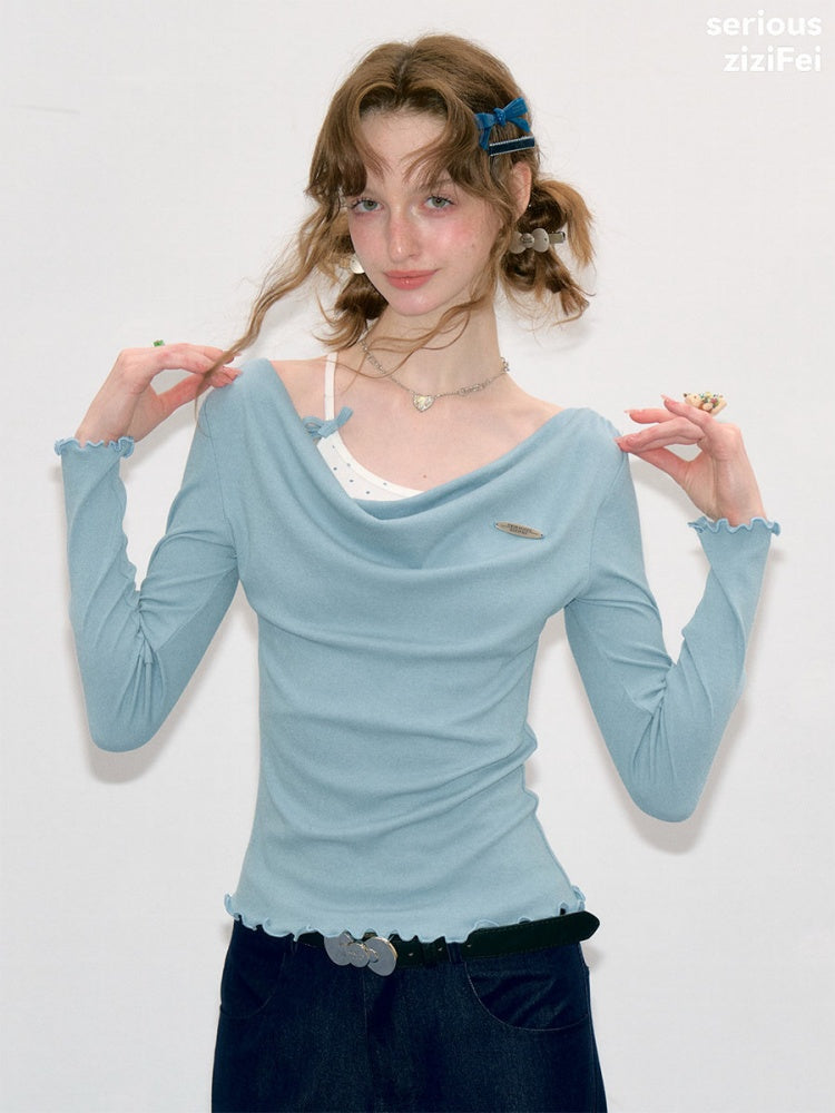 Mist Soft Blue Two-Piece Long-Sleeve Knit T-Shirt【s0000018416】