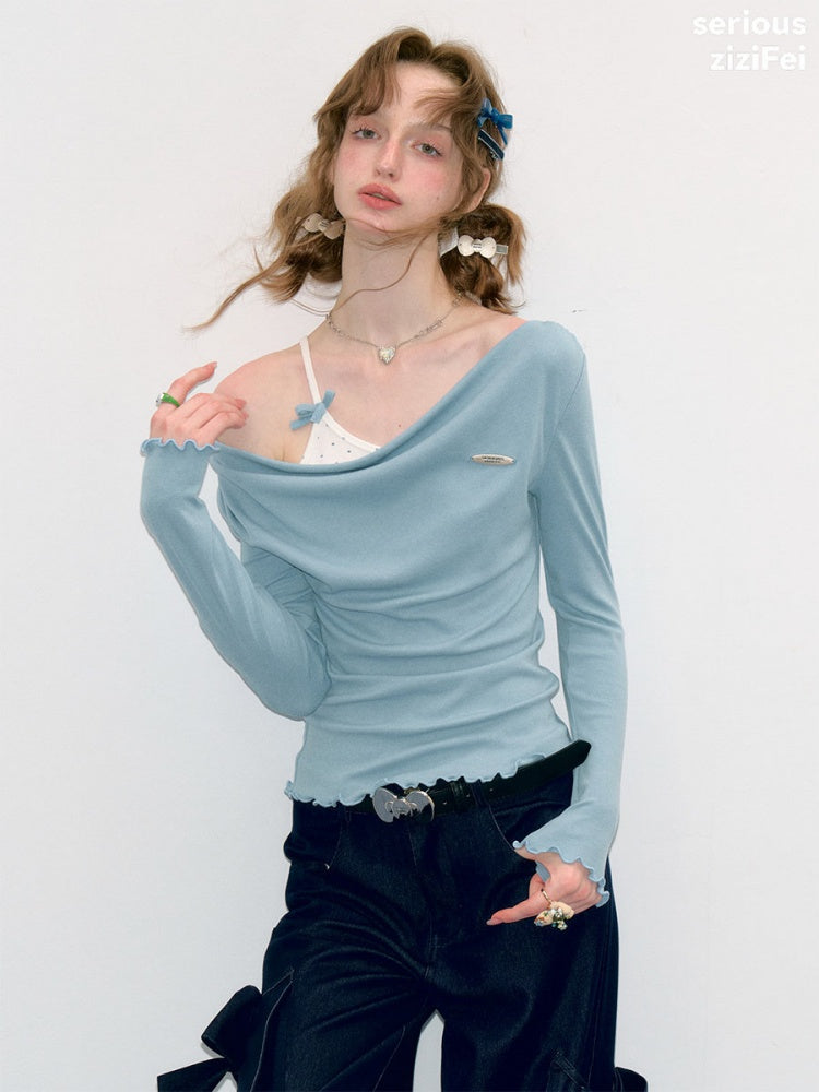 Mist Soft Blue Two-Piece Long-Sleeve Knit T-Shirt【s0000018416】