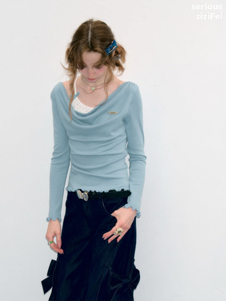 Mist Soft Blue Two-Piece Long-Sleeve Knit T-Shirt【s0000018416】