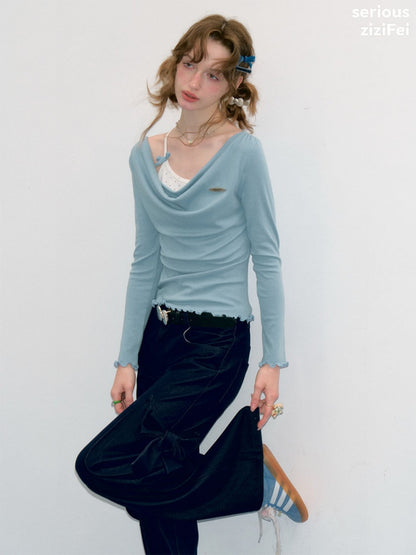 Mist Soft Blue Two-Piece Long-Sleeve Knit T-Shirt【s0000018416】