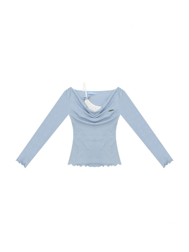 Mist Soft Blue Two-Piece Long-Sleeve Knit T-Shirt【s0000018416】